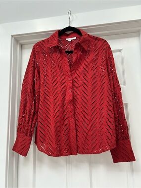 Chico's Red Eyelet Button-Down Shirt